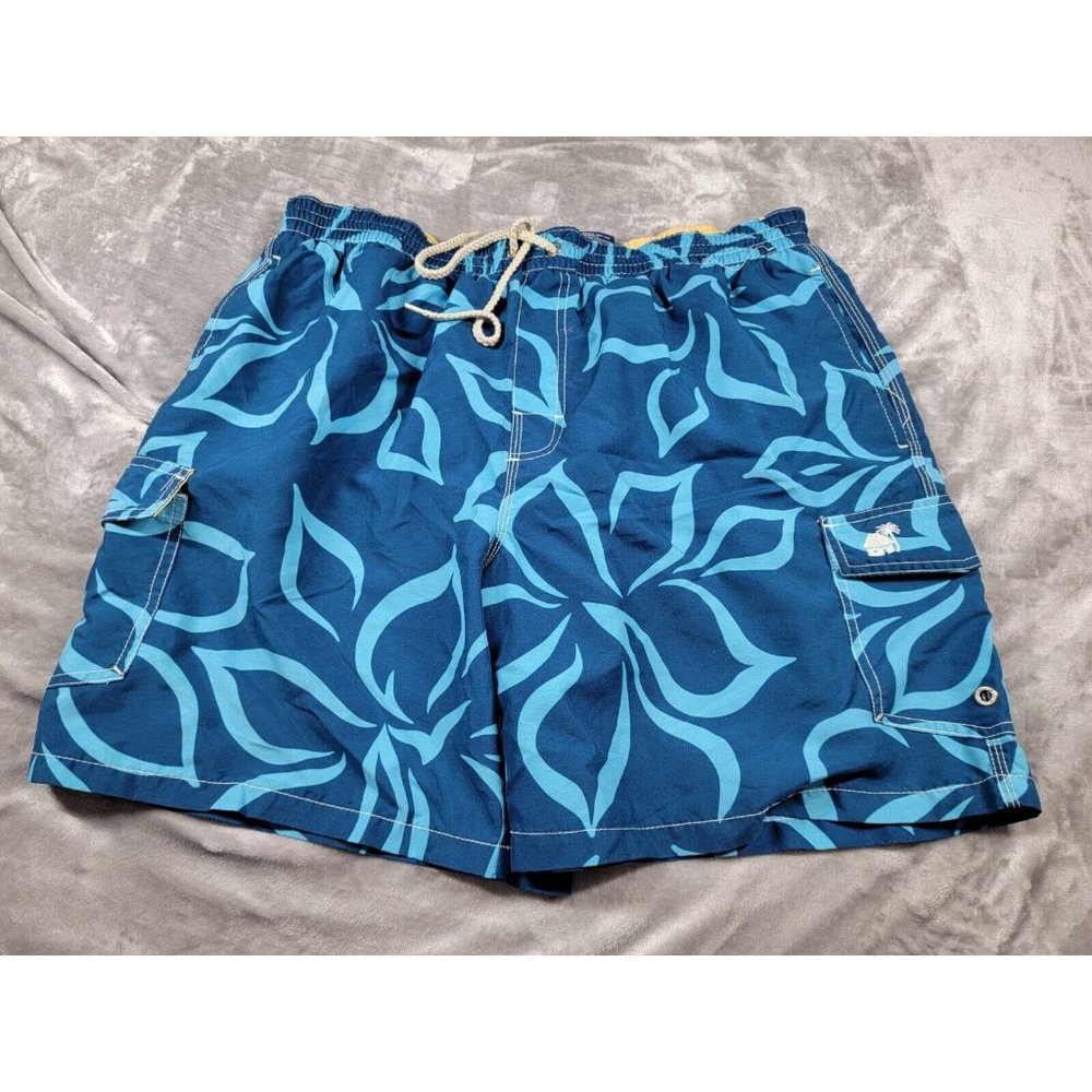 Caribbean Joe Blue Men's Size XL Swim Trunks cargo‎ pockets, mesh lined